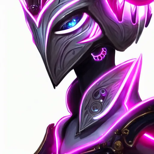 Image similar to highly detailed exquisite fanart, of a beautiful female warframe, but as an anthropomorphic robot female dragon, glowing eyes and robot dragon head, off-white plated armor, bright Fuchsia skin, royal elegant pose, close-up bust shot torso up, epic cinematic shot, realistic, professional digital art, high end digital art, sci fi, DeviantArt, artstation, Furaffinity, 8k HD render, epic lighting, depth of field