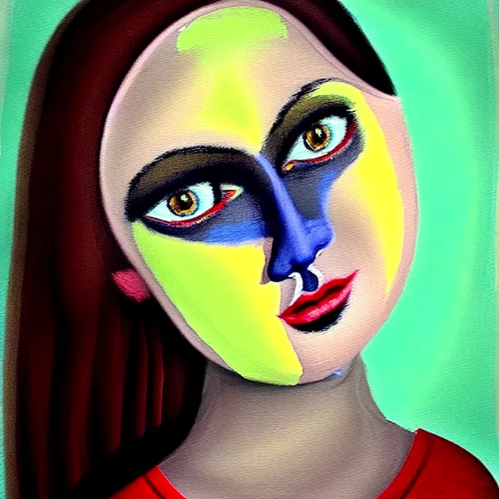 Image similar to nice quality and nice everything painting of a nice portrait of the girl with nice facial features, thick eyebrows, dark shadows under eyes, bright eyes sweater and shorts, at the psych ward laughing at the viewer, style is very Baroque, softly shadowed, enjoyable, ultra quality film still with provio. rendered with 3D effect.