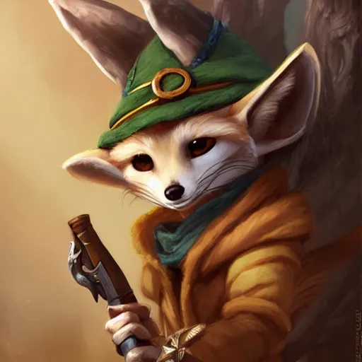 Image similar to cute little anthropomorphic fennec ranger, wielding a bow, tiny, small, short, wizard robe, cute and adorable, pretty, beautiful, dnd character art portrait, matte fantasy painting, deviantart artstation, by jason felix by steve argyle by tyler jacobson by peter mohrbacher, cinema