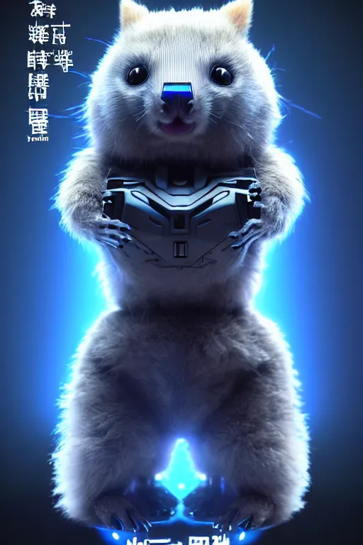 Prompt: high quality 3 d render sci - fi very cute mecha & fluffy! wombat!! hybrid! fighting, highly detailed, unreal engine cinematic smooth, in the style of blade runner & detective pikachu, hannah yata charlie immer, dark blue neon light, low angle, uhd 8 k, sharp focus