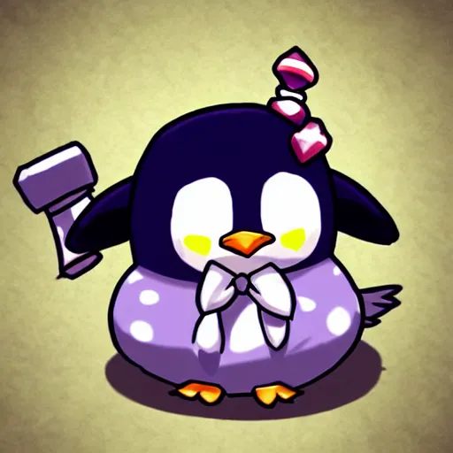 Image similar to a penguin riding a poring from ragnarok online, cartoon, kawaii,