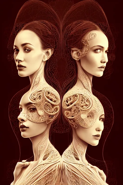 Image similar to portrait of two wise and very beautiful computational linguists, intricate, elegant, highly detailed, smooth, sharp focus, artstation