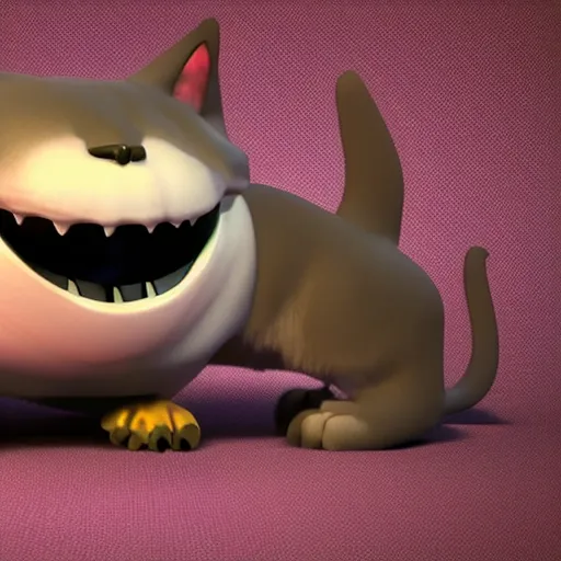 Prompt: 3d render cinematic A terror Cat created by Tim Burton, blender, pixar