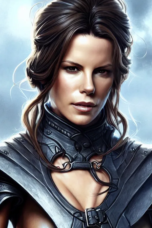 Image similar to kate beckinsale as dnd thief, weared in leather armor, highly detailed, d & d, fantasy, highly detailed, digital painting, trending on artstation, concept art, sharp focus, illustration, art by artgerm and greg rutkowski and magali villeneuve