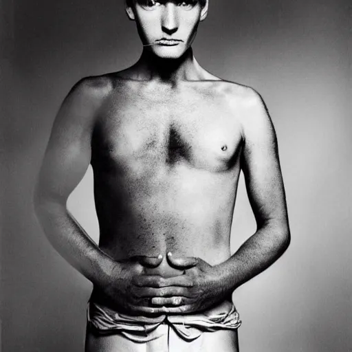 Prompt: a man with scales, large format film fashion photograph by richard avedon