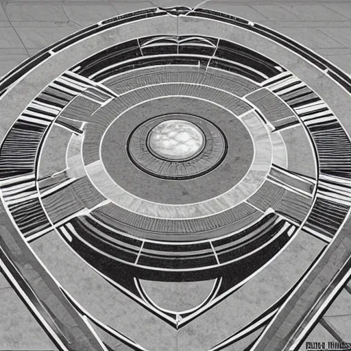 Image similar to art nouveau floor pattern, solar system, scifi inspired, foundation, thin lines, black and white by paul chadeisson, greg rutkowski