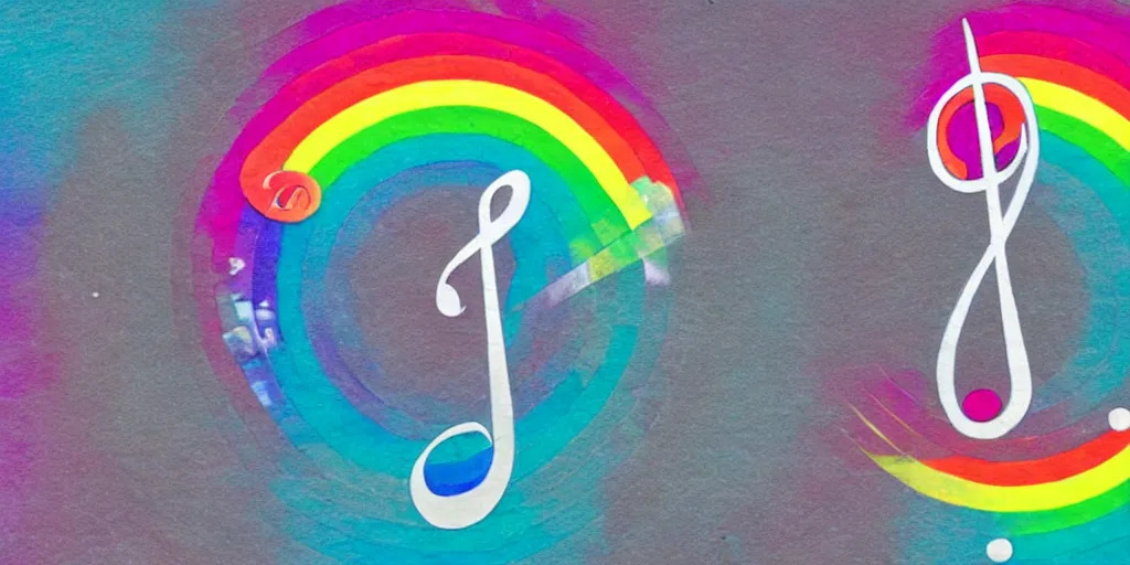 Prompt: a treble clef staff of complex musical notes and orchestral notation flowing from a prism pastel rainbow, comic book panel background, pink and grey muted colors, faded grey muted pastel colors, in the style of Pink Floyd Dark Side of the Moon