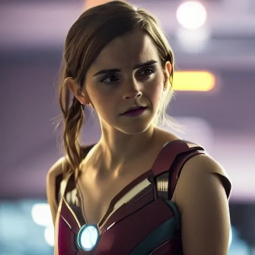 Image similar to a still of emma watson in iron man