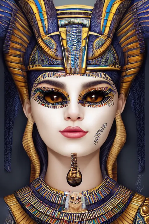 Image similar to a highly detailed beautiful portrait of a egyptian cat god with facial expression / emotion : fear in the style of artgerm.