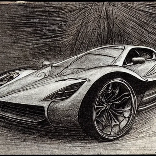 Image similar to a sketch of a supercar by leonardo da vinci