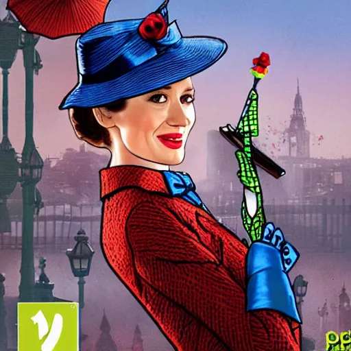 Prompt: mary poppins gta 5 cover art