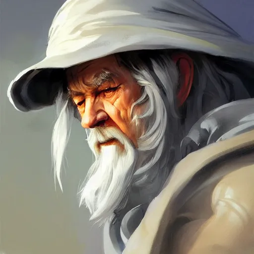 Image similar to greg manchess portrait painting of gandalf as overwatch character, medium shot, asymmetrical, profile picture, organic painting, sunny day, matte painting, bold shapes, hard edges, street art, trending on artstation, by huang guangjian and gil elvgren and sachin teng