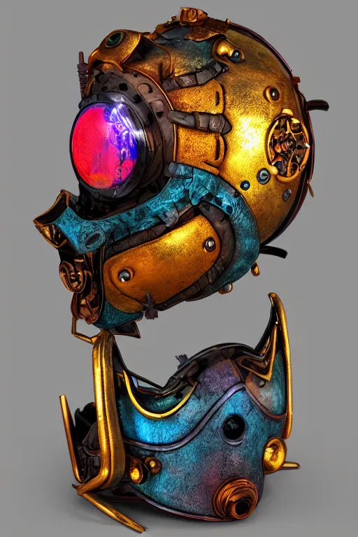 Image similar to colorful vivid steampunk mask minimalist fantasy art robot ninja helmet, global illumination ray tracing hdr fanart arstation by sung choi and eric pfeiffer and gabriel garza and casper konefal