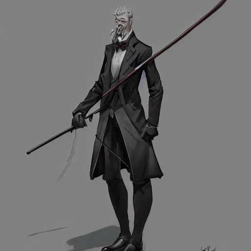 Image similar to distinguished gentleman with cane, lightning, portrait, behance hd artstation, style of jesper ejsing