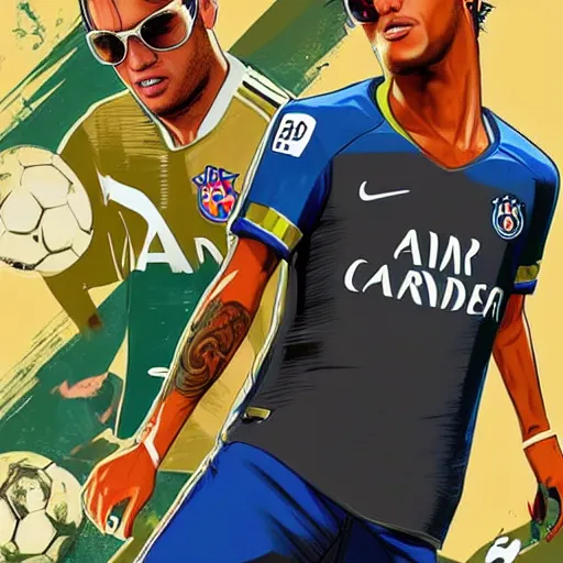 Image similar to Neymar in GTA San Andreas , cover art by Stephen Bliss, artstation, no text