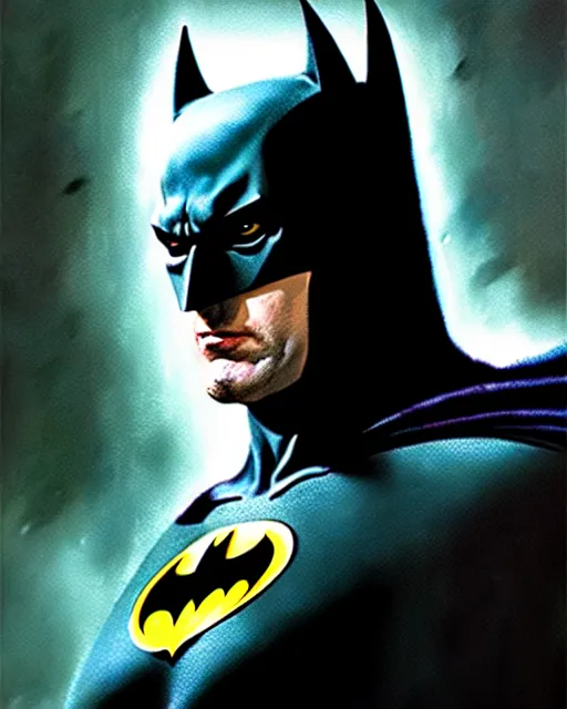 Image similar to batman fantasy character portrait, ultra realistic, cinematic, concept art, wide angle, intricate details, hologram, highly detailed by greg rutkowski, aaron horkey, gaston bussiere, craig mullins, simon bisley, arthur rackham