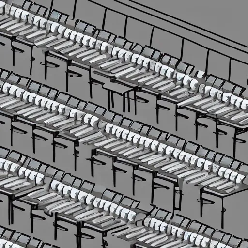 Image similar to ultrarealistic photo of an infinite number of monkeys sitting at desks typing on an infinite number of typewriters. Their desks are in even rows going off to infinity. isometric view. unreal engine.