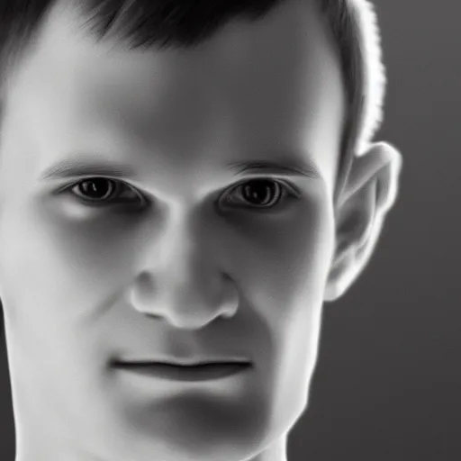 Image similar to frontal portrait of vitalik buterin. close up