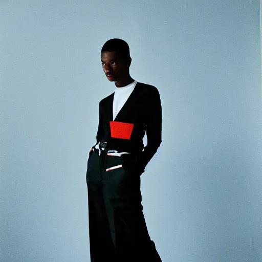 Image similar to realistic photoshoot for a new dior lookbook, color film photography, portrait of a beautiful model, in style of tyler mitchell, 35mm