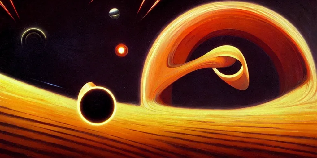 Image similar to black hole, art deco, moebius, cinematic lighting, beautiful, elegant, oil painting,