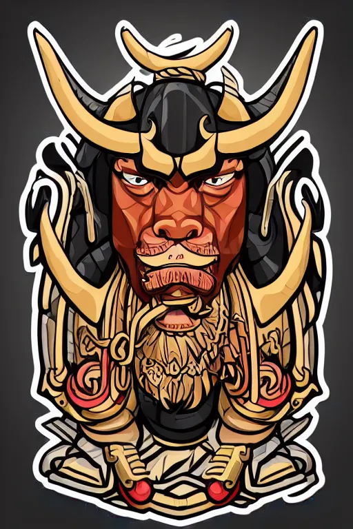 Image similar to A portrait of a bull as evil warlord general, sticker, Anthropomorphized, portrait, highly detailed, colorful, illustration, smooth and clean vector curves, no jagged lines, vector art, smooth