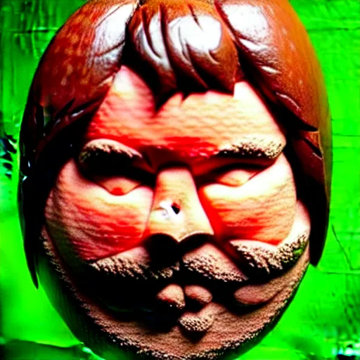 Image similar to matt berry with a watermelon carved like matt berry's face for a head, wide shot, photo realistic, realistic lighting, realistic shadows