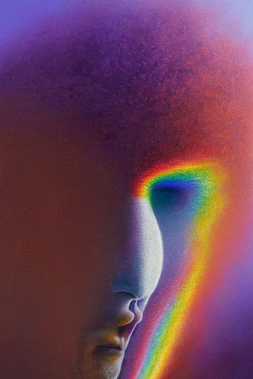 Image similar to hyperrealistic close-up baroque psychedelic!! celestial organic happy fluffy creature!! peaceful kind spirit of nature highly detailed concept art eric zener elson peter cinematic hard rainbow lighting high angle hd 8k sharp shallow depth of field, inspired by Zdzisław Beksiński