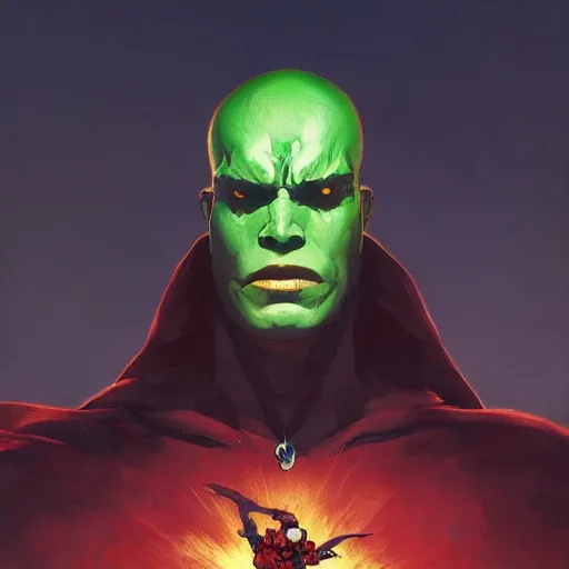 Image similar to 4k headshot of Spawn from Macfarlane comics , killing with green fire by Craig Mullins, ilya kuvshinov, krenz cushart, epic , artgerm trending on artstation by Edward Hopper and Dan Mumford and WLOP and Rutkovsky, beksinski carl spitzweg moebius and tuomas kocar, intricate artwork by caravaggio, Unreal Engine 5, Lumen, Nanite , 4K headshot of godlike clown with defined arms and open hands and bloody clothes with giant mandala wings , intricate face , flawless anime cel animation by Kentaro Miura, psychedelic , highly detailed upper body , professionally post-processed , beautiful, scary, symmetry accurate features, epic, octane rendered, anime masterpiece, accurate