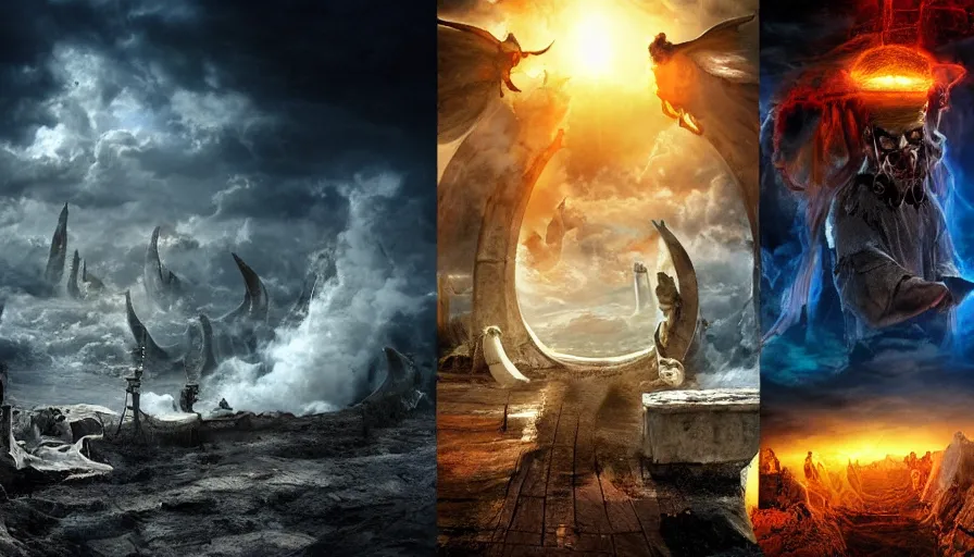 Prompt: the portals to heaven and hell, cinematic,