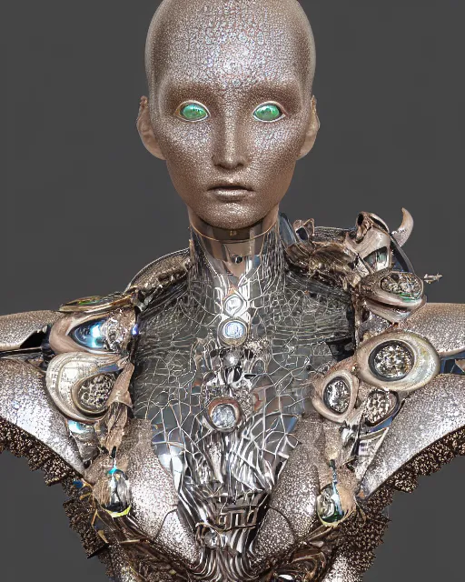 Image similar to a highly detailed metahuman 4 k close up render of an alien goddess bella hadid monument in iris van herpen armor schiaparelli in diamonds crystals swarovski and jewelry iridescent in style of alphonse mucha gustav klimt trending on artstation made in unreal engine 4