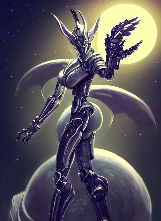 Image similar to goddess shot, galactic sized stunning beautiful anthropomorphic robot mecha female dragon, in space, larger than planets, posing elegantly, with earth in clawed hands, detailed silver armor, epic proportions, epic size, epic scale, ultra detailed digital art, furry art, macro art, dragon art, giantess art, warframe fanart, furaffinity, deviantart, realistic