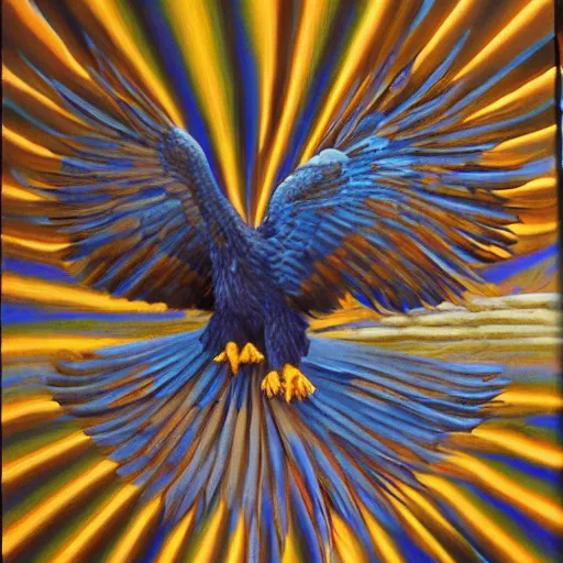 Image similar to blue spectral eagle, oil on canvas, hyperrealism, photo realistic, high detail, cinematic, masterpiece, intricate, centered