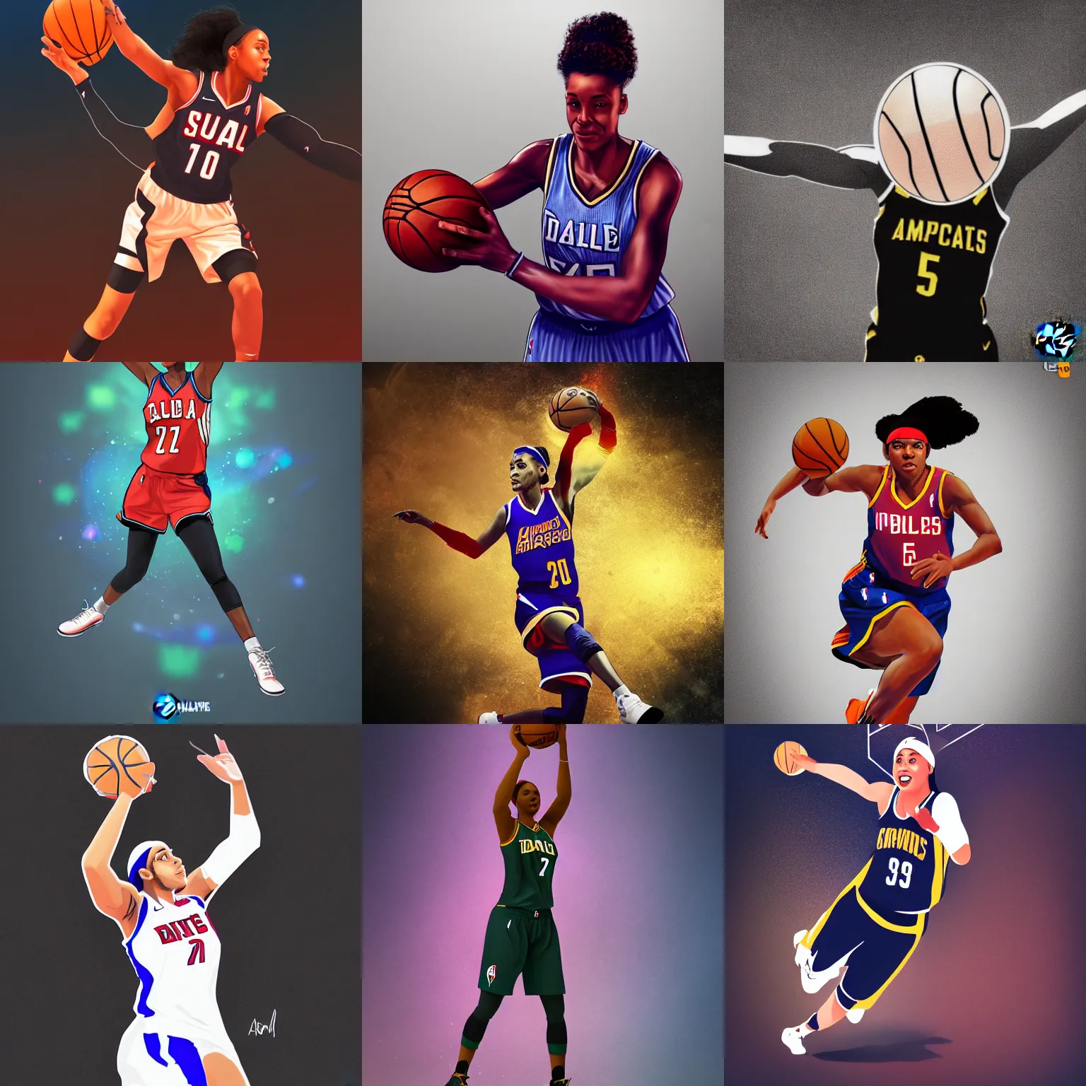 Prompt: A female NBA player, throwing a globe, digital art, trending on ArtStation