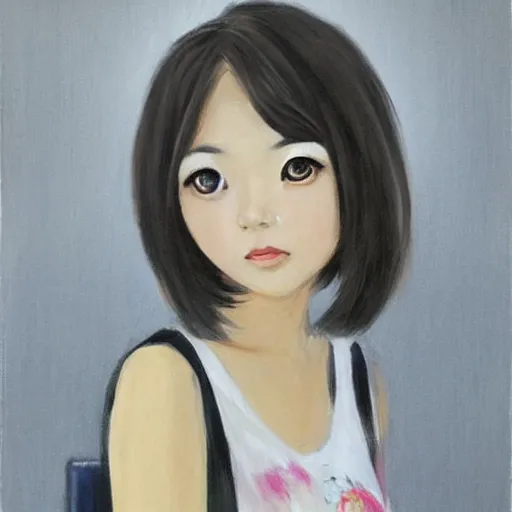 Prompt: a pretty young girl of 2 5, japanese, with big eyes, short shoulder - length hair and a suit ， paintingby sam yang