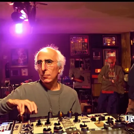 Image similar to Larry David DJing his first Boiler Room set, 1080p, screenshot