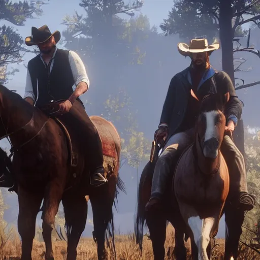 Prompt: leonardo dicaprio plays arthur morgan in the playstation 4 video game red dead redemption 2, video game screenshot