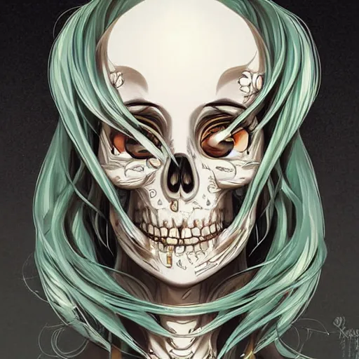 Image similar to anime manga skull portrait young woman skeleton, intricate, elegant, highly detailed, digital art, ffffound, art by JC Leyendecker and sachin teng