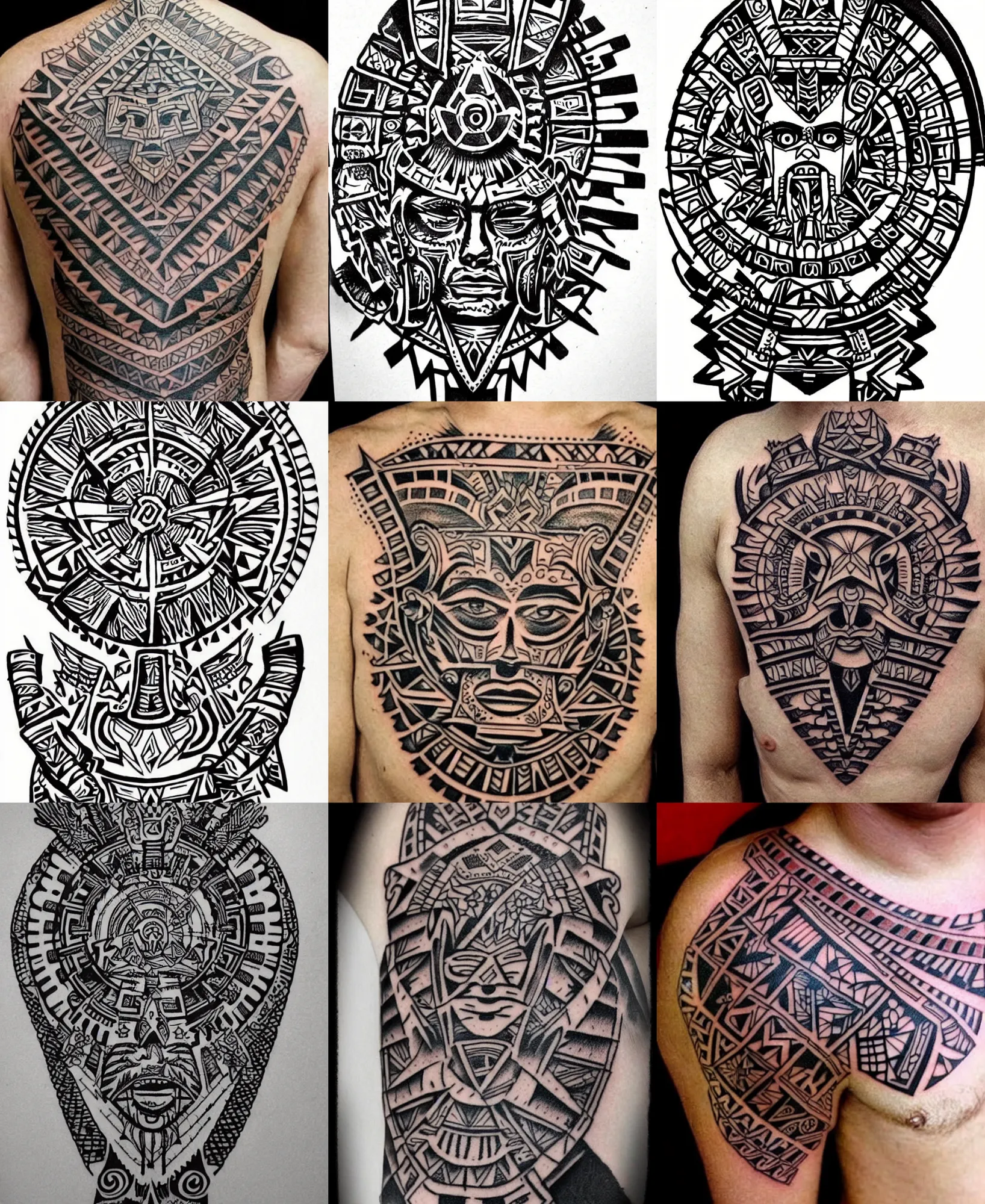Prompt: amazing detailed aztec tattoo stencil