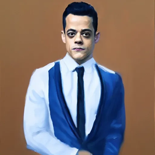 Prompt: oil painting of Rami Malek