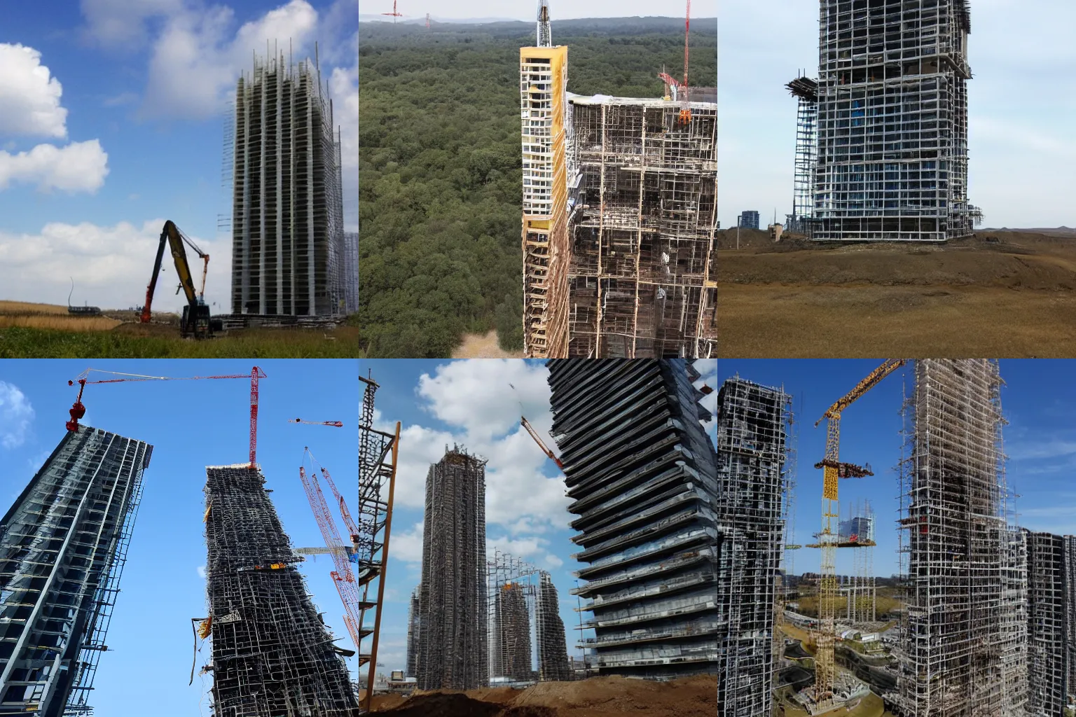 Prompt: A skyscraper under construction in the middle of nowhere