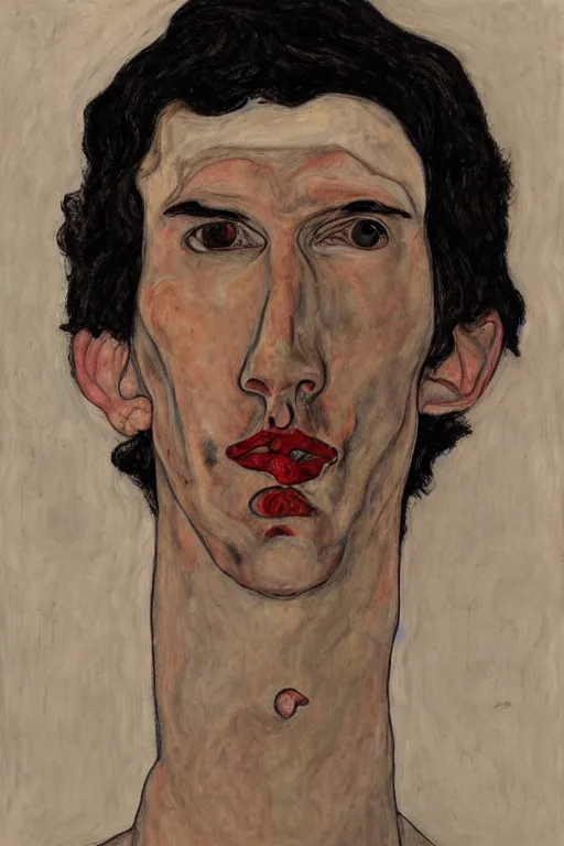 Image similar to long shot portrait of Adam Driver, Egon Schiele