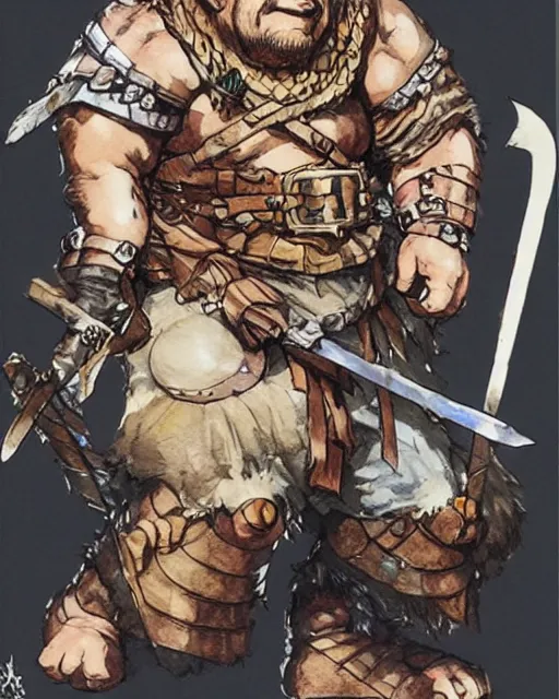 Image similar to Danny DeVito as a dwarf barbarian, drawn by Yoji Shinkawa, water color, Dungeons and Dragons, Wizards of the Coast