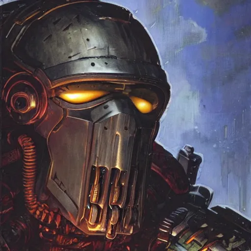 Image similar to the doomslayer as a cyberpunk knight, closeup portrait art by norman rockwell and donato giancola and greg rutkowski