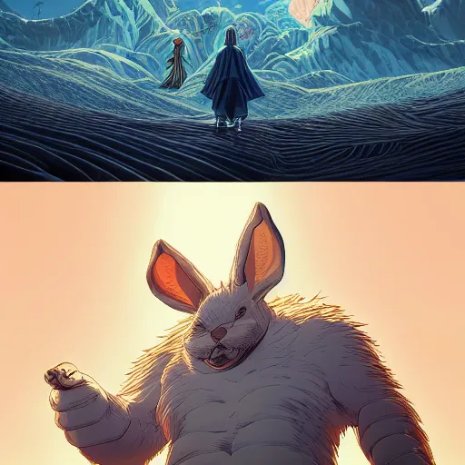 Image similar to the second coming of big chungus by dan mumford, yusuke murata, makoto shinkai, ross tran, cosmic, heavenly, god rays, intricate detail, cinematic, 8 k, cel shaded, unreal engine, featured on artstation, pixiv