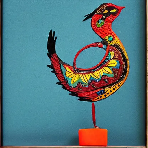 Image similar to a bird rising above the flames, mexican folk art, framed art, intricate abstract, award winning