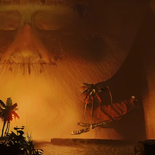 Image similar to a still of from the movie apocalypse now crossover with the game the witness