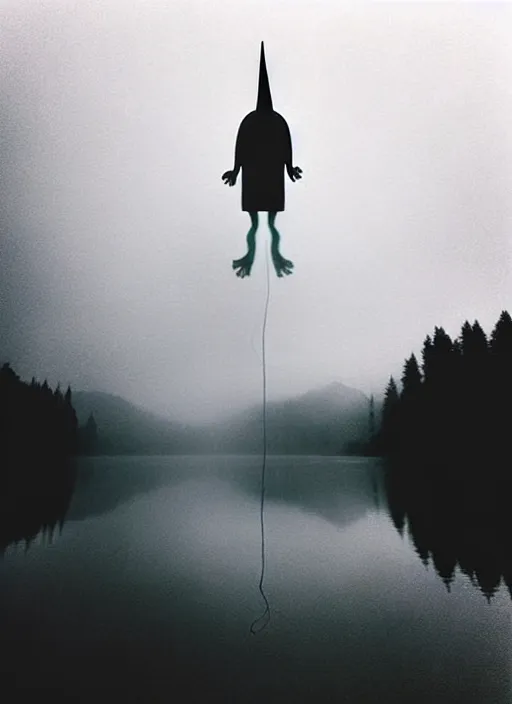 Prompt: “unicorn pepe the frog vertically hovering above misty lake waters in jesus christ pose, low angle, long cinematic shot by Andrei Tarkovsky, paranormal, eerie, mystical”