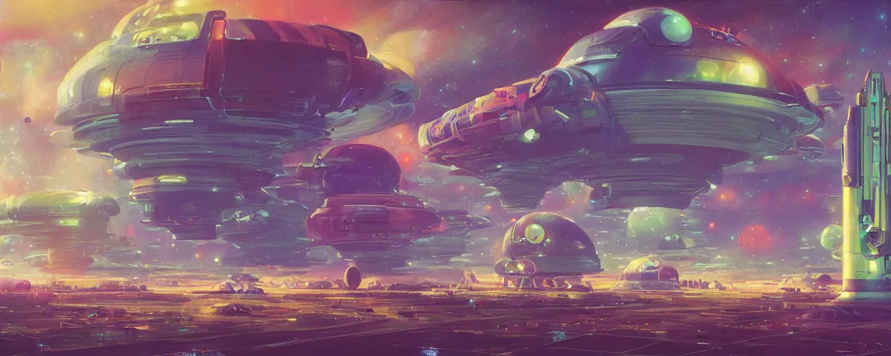 Image similar to ” intergalactic spaceport with clear plastic vehicle tubes, [ art by paul lehr, cinematic, detailed, epic, widescreen, opening, establishing, mattepainting, photorealistic, realistic textures, octane render ] ”