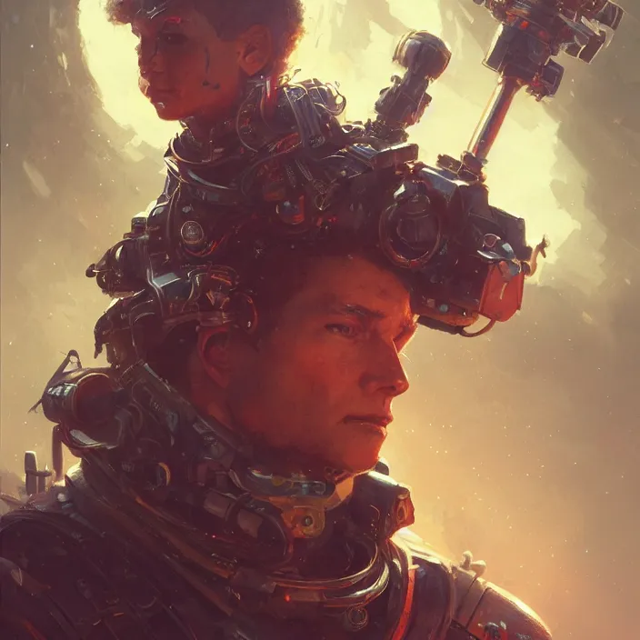 Prompt: a head and shoulders portrait of a space pirate, neon, retro, steampunk, smooth, sharp focus, intricate, artstation, detailed concept art by Greg Rutkowski and Norman Rockwell and Sky Sewa