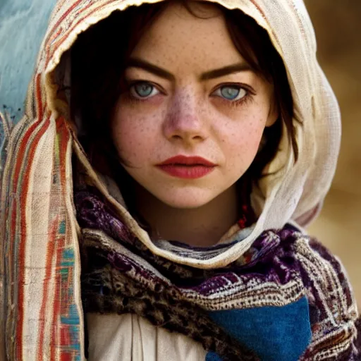 Prompt: photo of emma stone, afghan girl, award - winning photo by national geographic